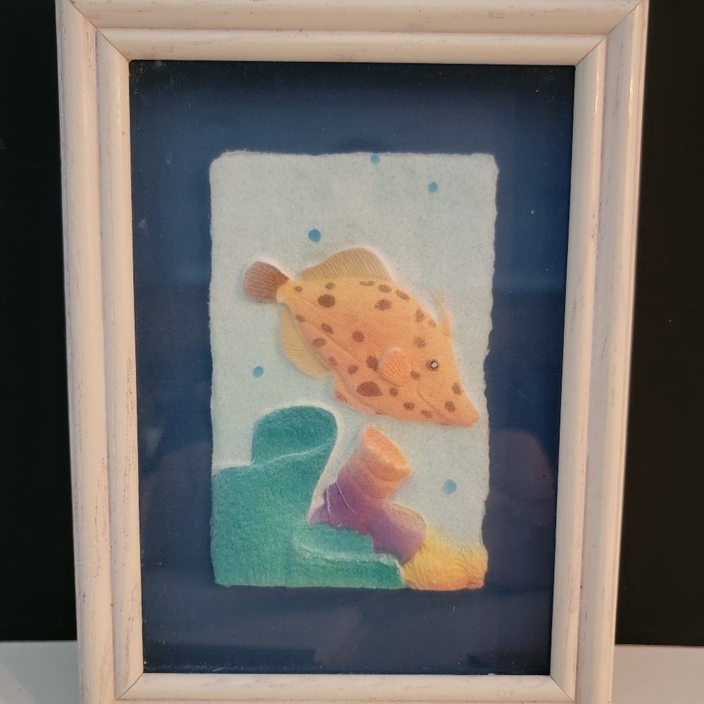 Vtg Figi Graphics Hand Cast Paper Tropical Fish &Coral Signed Marino Framed 8x6